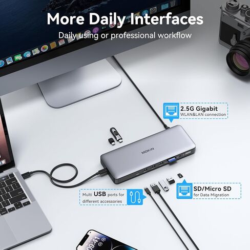 MOKiN Thunderbolt 4 Dock - 16 Ports, Laptop Docking Station Dual Monitor for MacBook, Docking Station 3 Monitors for Windows with Power Supply,TB4 Cable,Gigabit Ethernet（Thunderbolt™ Certified） in Saudi Arabia