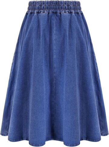KANCY KOLE Women Casual Denim Skirts Frill Tie Waist A-Line Midi Jean Skirt with Pockets S-XXL in Kuwait