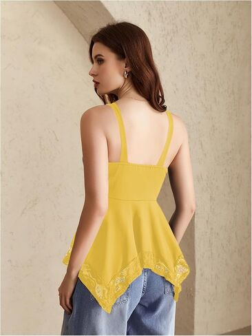 المرأة القوطي الدانتيل تقليم Peplum تانك الأعلى الخامس الرقبة القلب الدائري Ruched غير المتكافئة قمم Flowy in Saudi Arabia