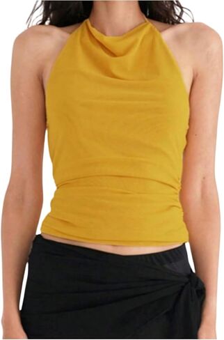 Women's Tie Backless Halter Tops Sleeveless Crop Camisole Top Y2K Summer Clothes in Saudi Arabia