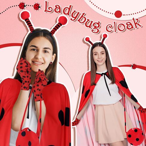 Mepase 5 Pcs Ladybug Costume Set for Women Girls Ladybug Outfits Included Headband Gloves Earrings Bag and Cloak Halloween Birthday Party Cosplay Outfit Clothes in Saudi Arabia