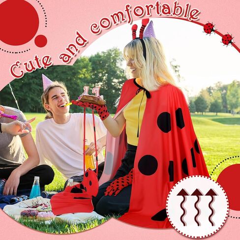 Mepase 5 Pcs Ladybug Costume Set for Women Girls Ladybug Outfits Included Headband Gloves Earrings Bag and Cloak Halloween Birthday Party Cosplay Outfit Clothes in Saudi Arabia