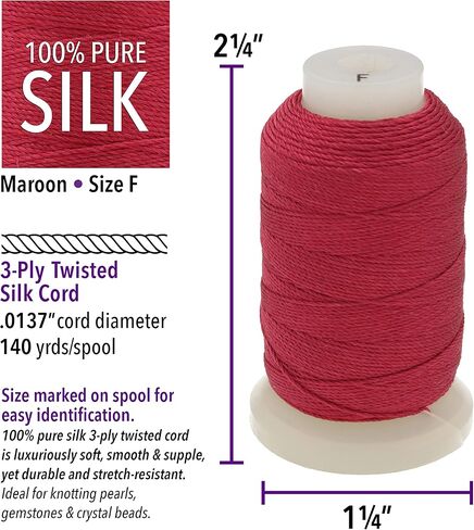 The Beadsmith Pure Silk Cord – Black Color – Size 00 (0.127mm/0.0005") – 695 Yards (2085ft), 1/2-Ounce Spool – for Knotting Pearls, Gemstones, Crystals and Beads in Kuwait