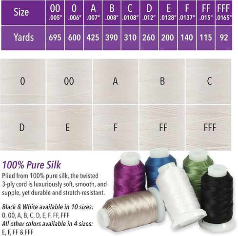 The Beadsmith Pure Silk Cord – Black Color – Size 00 (0.127mm/0.0005") – 695 Yards (2085ft), 1/2-Ounce Spool – for Knotting Pearls, Gemstones, Crystals and Beads in Kuwait