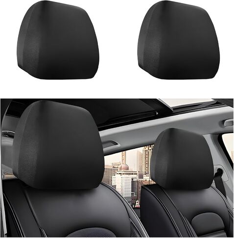 2 PCS Car Headrest Cover, Soft Stretchy Fabric Vehicle Head Rest Protector, Washable Dirt-Poorf Auto Headrest Covers Anti-Scratch Coverings, Interior Car Accessories (Black) in Saudi Arabia