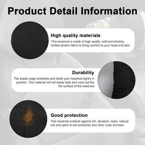 2 PCS Car Headrest Cover, Soft Stretchy Fabric Vehicle Head Rest Protector, Washable Dirt-Poorf Auto Headrest Covers Anti-Scratch Coverings, Interior Car Accessories (Black) in Saudi Arabia