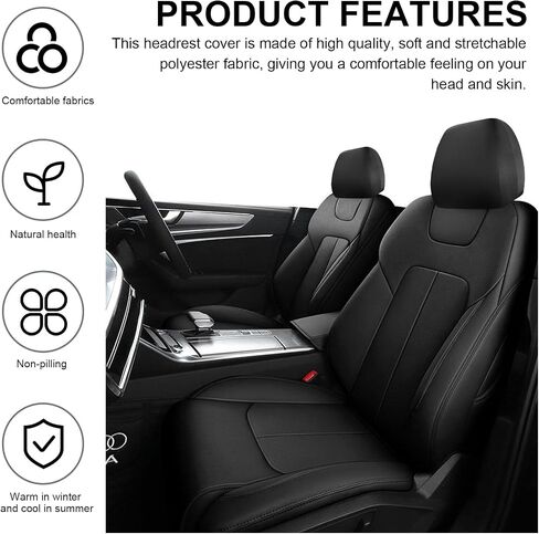 2 PCS Car Headrest Cover, Soft Stretchy Fabric Vehicle Head Rest Protector, Washable Dirt-Poorf Auto Headrest Covers Anti-Scratch Coverings, Interior Car Accessories (Black) in Saudi Arabia