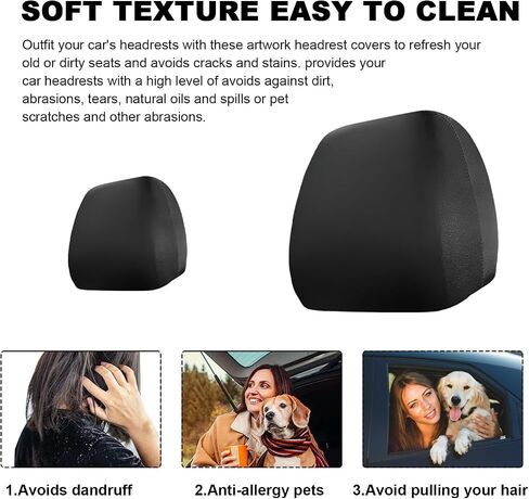 2 PCS Car Headrest Cover, Soft Stretchy Fabric Vehicle Head Rest Protector, Washable Dirt-Poorf Auto Headrest Covers Anti-Scratch Coverings, Interior Car Accessories (Black) in Saudi Arabia