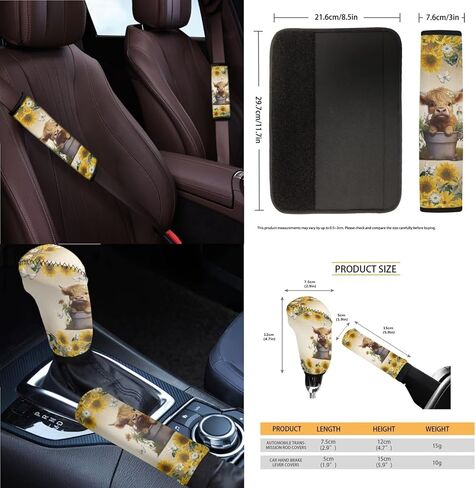 مجموعة غطاء مقعد السيارة Wanyint باللون البني والبيج المطبوع 14 قطعة، مع وسادة حزام مقعد عجلة القيادة وحقيبة القمامة ومرآة الرؤية الخلفية ومسند الذراع وصندوق المقعد ومجموعة غطاء فرامل اليد وأغطية السيارة تناسب سيارات الدفع الرباعي سيدان in Kuwait