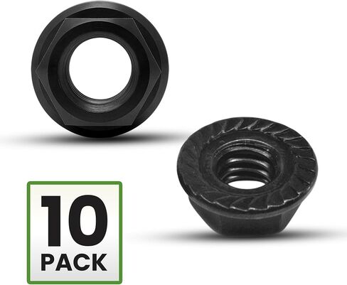 1/4"-20 صامولة شفة مسننة، فولاذ، لمسة نهائية من الزنك الأسود بواسطة Metal Spacers Online (10 عبوات) in Saudi Arabia