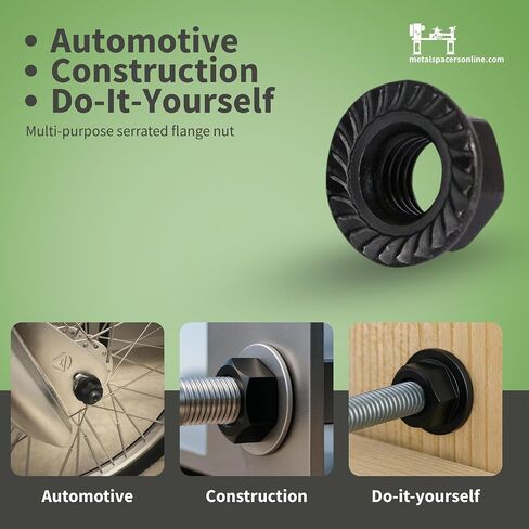 1/4"-20 صامولة شفة مسننة، فولاذ، لمسة نهائية من الزنك الأسود بواسطة Metal Spacers Online (10 عبوات) in Saudi Arabia