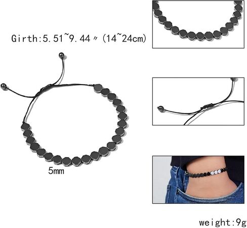 Healing Hematite Black Matte Beads Stretch Bracelet Geometric Love Heart Round Bead Yoga Chakra Meditation Relax Anxiety Adjustable Bracelets Jewelry Gift for Women Men in Saudi Arabia