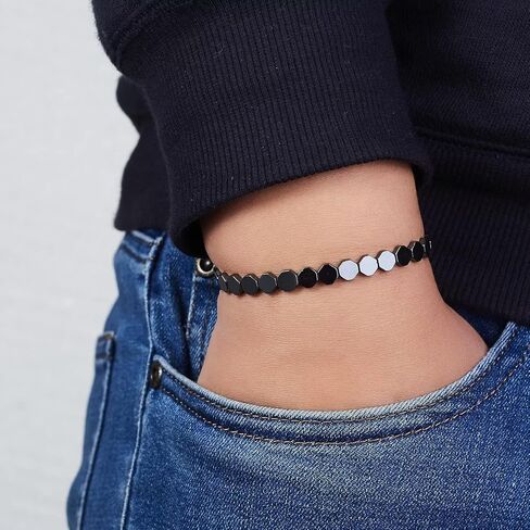 Healing Hematite Black Matte Beads Stretch Bracelet Geometric Love Heart Round Bead Yoga Chakra Meditation Relax Anxiety Adjustable Bracelets Jewelry Gift for Women Men in Saudi Arabia
