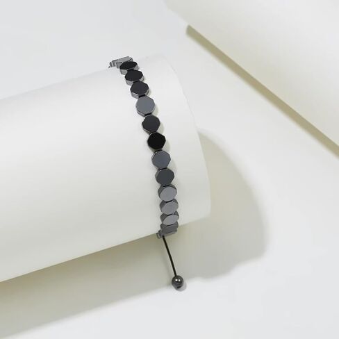 Healing Hematite Black Matte Beads Stretch Bracelet Geometric Love Heart Round Bead Yoga Chakra Meditation Relax Anxiety Adjustable Bracelets Jewelry Gift for Women Men in Saudi Arabia