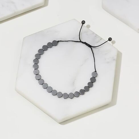 Healing Hematite Black Matte Beads Stretch Bracelet Geometric Love Heart Round Bead Yoga Chakra Meditation Relax Anxiety Adjustable Bracelets Jewelry Gift for Women Men in Saudi Arabia
