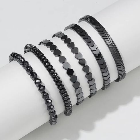 Healing Hematite Black Matte Beads Stretch Bracelet Geometric Love Heart Round Bead Yoga Chakra Meditation Relax Anxiety Adjustable Bracelets Jewelry Gift for Women Men in Saudi Arabia