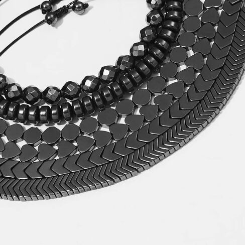 Healing Hematite Black Matte Beads Stretch Bracelet Geometric Love Heart Round Bead Yoga Chakra Meditation Relax Anxiety Adjustable Bracelets Jewelry Gift for Women Men in Saudi Arabia