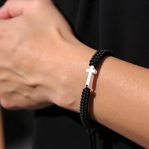 Cross Bracelet for Women Men Adjustable Handmade Wax Rope Bracelets for Protection Jesus Christian Cross Matching Bracelets Minimalist Jewelry in Kuwait