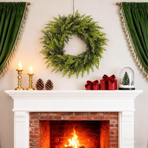 Real Touch Artificial Cedar Wreath 20" with Bell Fake Christmas Wreaths for Front Door Faux Pine Greenery Heart Wreaths for Home,Window,Table,Mantle,Wall,Indoor,Outdoor Xmas Decorations in Saudi Arabia