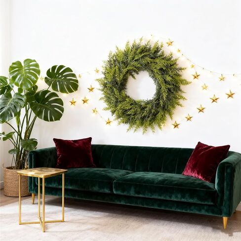 Real Touch Artificial Cedar Wreath 20" with Bell Fake Christmas Wreaths for Front Door Faux Pine Greenery Heart Wreaths for Home,Window,Table,Mantle,Wall,Indoor,Outdoor Xmas Decorations in Saudi Arabia