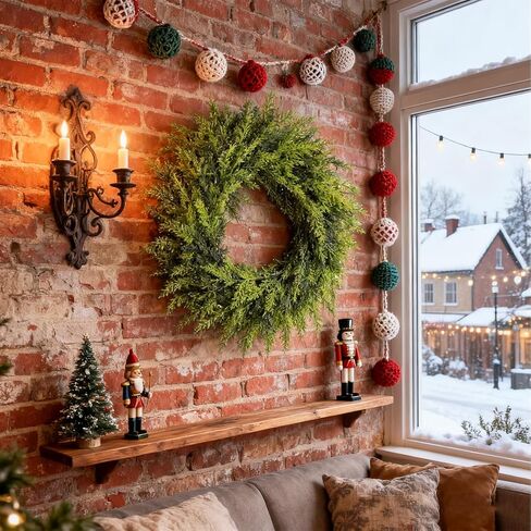 Real Touch Artificial Cedar Wreath 20" with Bell Fake Christmas Wreaths for Front Door Faux Pine Greenery Heart Wreaths for Home,Window,Table,Mantle,Wall,Indoor,Outdoor Xmas Decorations in Saudi Arabia