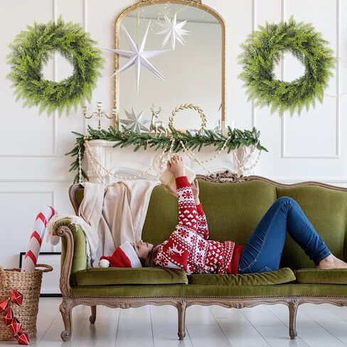 Real Touch Artificial Cedar Wreath 20" with Bell Fake Christmas Wreaths for Front Door Faux Pine Greenery Heart Wreaths for Home,Window,Table,Mantle,Wall,Indoor,Outdoor Xmas Decorations in Saudi Arabia