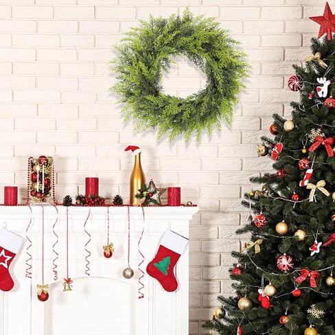 Real Touch Artificial Cedar Wreath 20" with Bell Fake Christmas Wreaths for Front Door Faux Pine Greenery Heart Wreaths for Home,Window,Table,Mantle,Wall,Indoor,Outdoor Xmas Decorations in Saudi Arabia