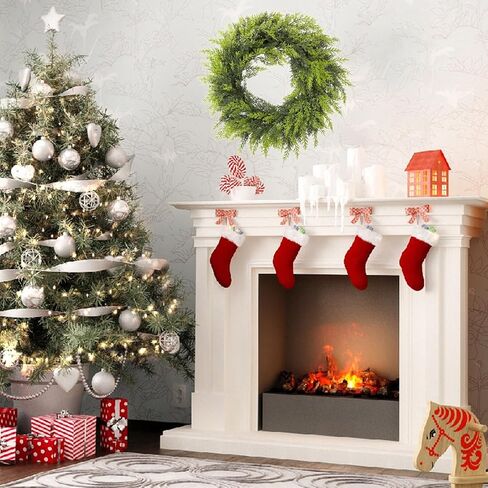 Real Touch Artificial Cedar Wreath 20" with Bell Fake Christmas Wreaths for Front Door Faux Pine Greenery Heart Wreaths for Home,Window,Table,Mantle,Wall,Indoor,Outdoor Xmas Decorations in Saudi Arabia