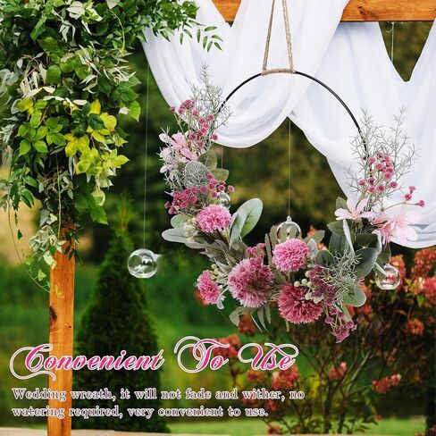 Artificial Floral Wreath for Front Door Floral Hoop Wreath Decor with Pink Flower Green Leaves Garland for Home Wall Window Wedding Party Hanging Decorations in Saudi Arabia