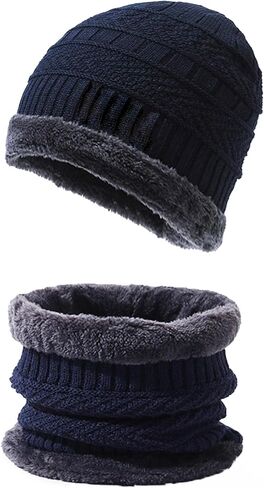 PFFY Warm Beanie Hat Scarf Set Knit Hats Thick Fleece Lined Winter Cap Neck Warmer for Men Women in Saudi Arabia