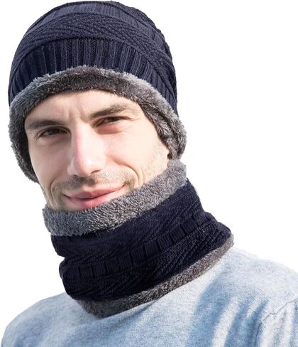 PFFY Warm Beanie Hat Scarf Set Knit Hats Thick Fleece Lined Winter Cap Neck Warmer for Men Women in Saudi Arabia
