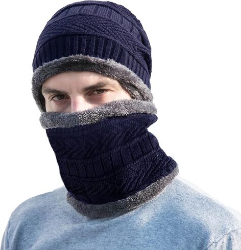 PFFY Warm Beanie Hat Scarf Set Knit Hats Thick Fleece Lined Winter Cap Neck Warmer for Men Women in Saudi Arabia