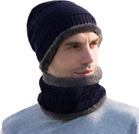 PFFY Warm Beanie Hat Scarf Set Knit Hats Thick Fleece Lined Winter Cap Neck Warmer for Men Women in Saudi Arabia