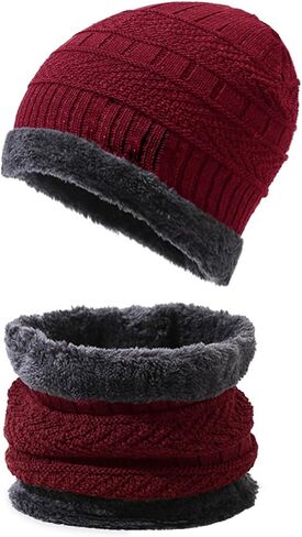 PFFY Warm Beanie Hat Scarf Set Knit Hats Thick Fleece Lined Winter Cap Neck Warmer for Men Women in Saudi Arabia