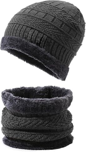 PFFY Warm Beanie Hat Scarf Set Knit Hats Thick Fleece Lined Winter Cap Neck Warmer for Men Women in Saudi Arabia