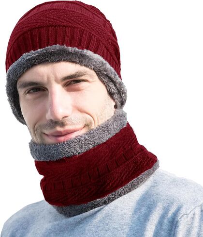 PFFY Warm Beanie Hat Scarf Set Knit Hats Thick Fleece Lined Winter Cap Neck Warmer for Men Women in Saudi Arabia