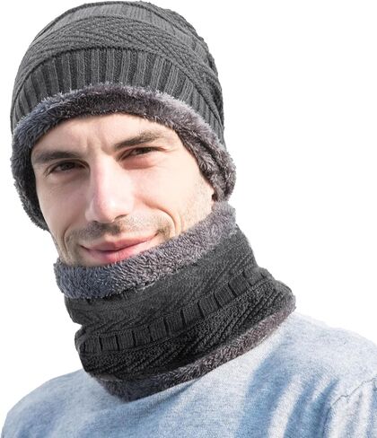 PFFY Warm Beanie Hat Scarf Set Knit Hats Thick Fleece Lined Winter Cap Neck Warmer for Men Women in Saudi Arabia