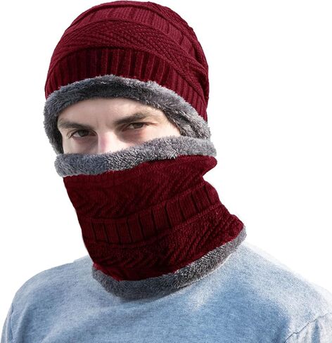 PFFY Warm Beanie Hat Scarf Set Knit Hats Thick Fleece Lined Winter Cap Neck Warmer for Men Women in Saudi Arabia