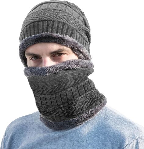 PFFY Warm Beanie Hat Scarf Set Knit Hats Thick Fleece Lined Winter Cap Neck Warmer for Men Women in Saudi Arabia