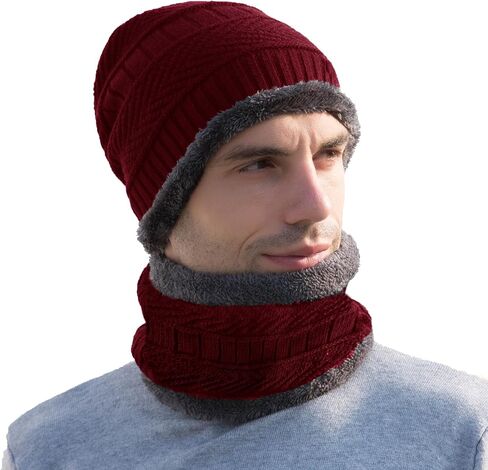 PFFY Warm Beanie Hat Scarf Set Knit Hats Thick Fleece Lined Winter Cap Neck Warmer for Men Women in Saudi Arabia
