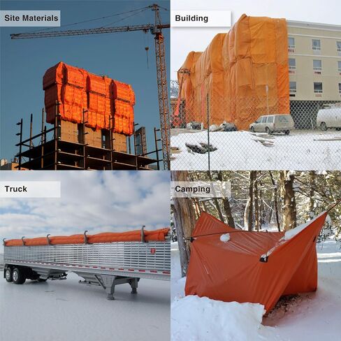 Turtle Life Concrete Curing Blanket 12x24 Feet, Multipurpose Waterproof Construction Insulate Heavy Duty Tarps with Ball Bungee Cords, 3.6mm/0.15inch Thickness, Orange, 1-Package in Saudi Arabia