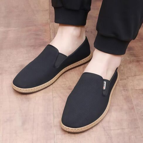 Men's Canvas Loafers Slip On Shoes Casual Cloth Driver Shoes Leisure Fashion Wide Easy to Put On and Take Off Comfortable in Saudi Arabia