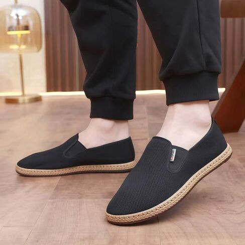 Men's Canvas Loafers Slip On Shoes Casual Cloth Driver Shoes Leisure Fashion Wide Easy to Put On and Take Off Comfortable in Saudi Arabia