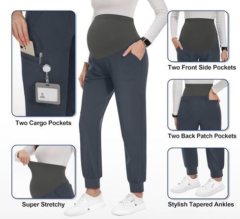 PACBREEZE مستلزمات الحمل النسائية مع 6 جيوب، ملابس العمل للأمومة، سراويل الحمل، S-XXL in Kuwait