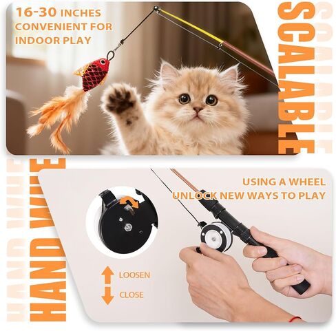 2 PCS Cat Wand Toys ، ألعاب قابلة للتعديل مع عصي Silvervine للقطط ، لعبة Wand Wand للقطط التفاعلية للقطط الداخلية ، لعبة قطب القطط المرنة مع الأسماك in Kuwait