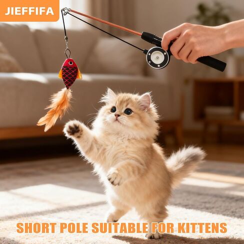 2 PCS Cat Wand Toys ، ألعاب قابلة للتعديل مع عصي Silvervine للقطط ، لعبة Wand Wand للقطط التفاعلية للقطط الداخلية ، لعبة قطب القطط المرنة مع الأسماك in Kuwait