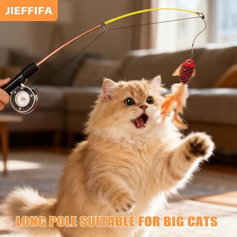2 PCS Cat Wand Toys ، ألعاب قابلة للتعديل مع عصي Silvervine للقطط ، لعبة Wand Wand للقطط التفاعلية للقطط الداخلية ، لعبة قطب القطط المرنة مع الأسماك in Kuwait