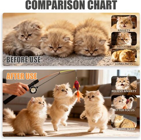 2 PCS Cat Wand Toys ، ألعاب قابلة للتعديل مع عصي Silvervine للقطط ، لعبة Wand Wand للقطط التفاعلية للقطط الداخلية ، لعبة قطب القطط المرنة مع الأسماك in Kuwait