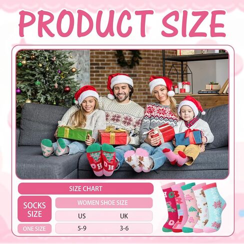 JenPen 5 Pairs Pink Christmas Fuzzy Socks Merry and Bright Plush Fuzzy Pastel Slipper Socks Warm Winter Stocking Holiday Gifts for Women Girls in Saudi Arabia