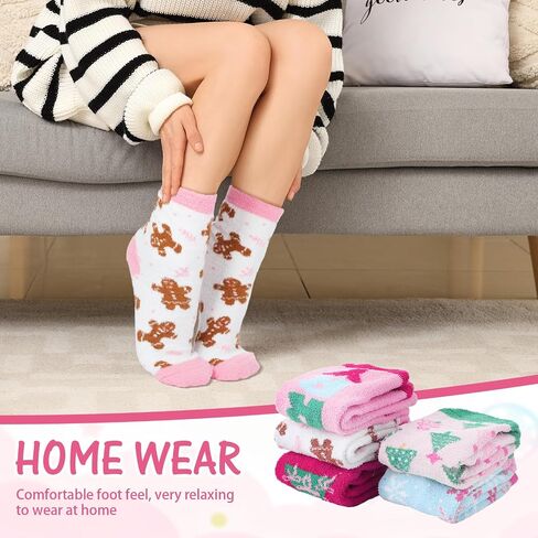 JenPen 5 Pairs Pink Christmas Fuzzy Socks Merry and Bright Plush Fuzzy Pastel Slipper Socks Warm Winter Stocking Holiday Gifts for Women Girls in Saudi Arabia